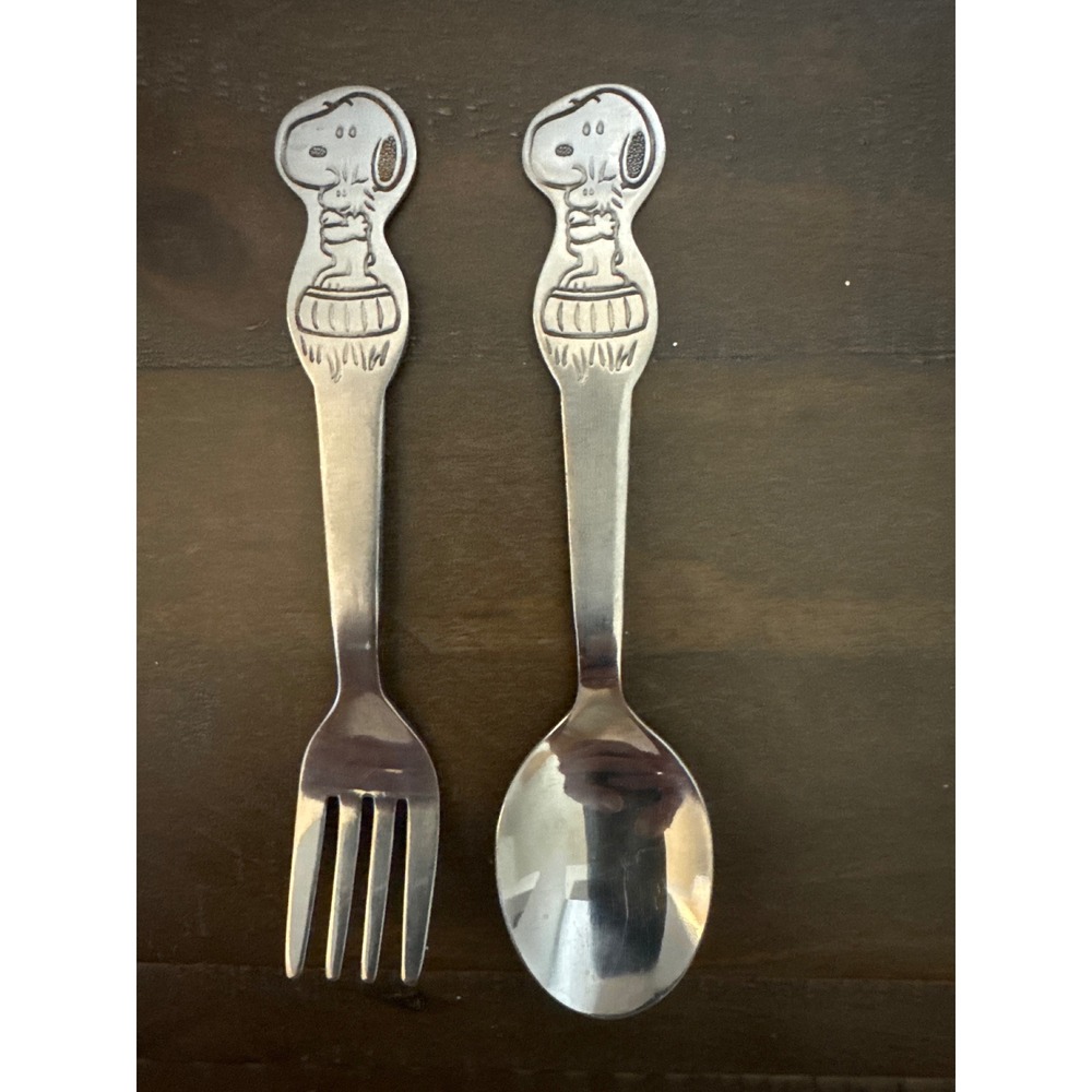 VTG Danara Snoopy Peanuts Stainless Steel Fork and Spoon Set 1958 1965 Taiwan